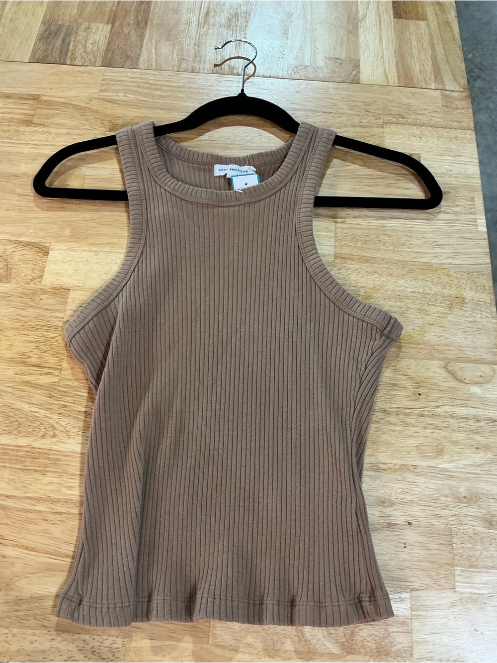 Good American Ribbed Racerback Tank Top Brown Fitted Size 2